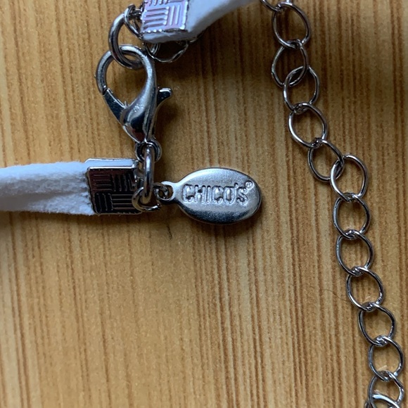 NWOT Chico's white leather necklace with silver and off white beads - Picture 2 of 3